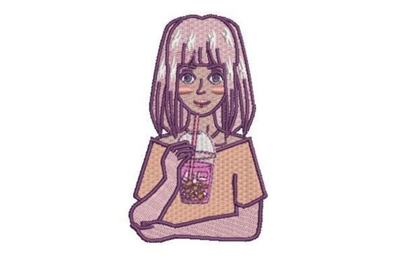 Anime Girl Drinking Bubble Tea: A Professional Embroidery Design Review